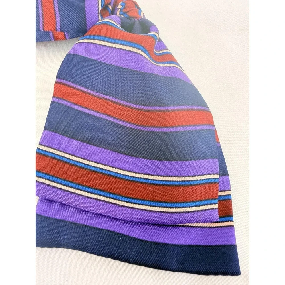 Vintage Symphony Scarfs Silk Bow Brooch Pin 70s Purple Stripe‎ Secretary USA